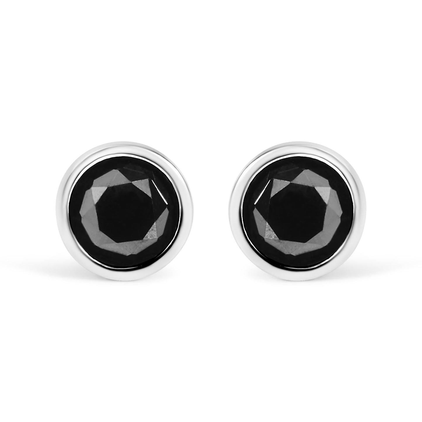 .925 Sterling Silver Round Brilliant-Cut Black Diamond Bezel-Set Stud Earrings with Screw Backs (Fancy Color-Enhanced, I2-I3 Clarity)-1