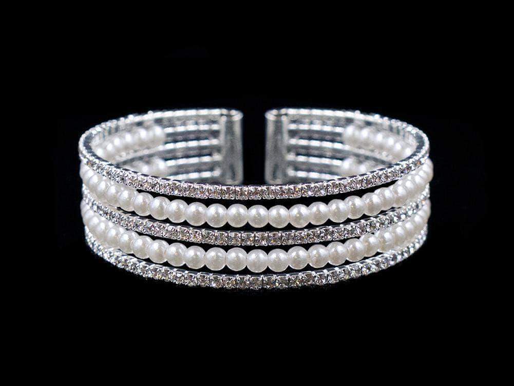 #16724 - 5 Row Pearl and Rhinestone Cuff Bracelet-0