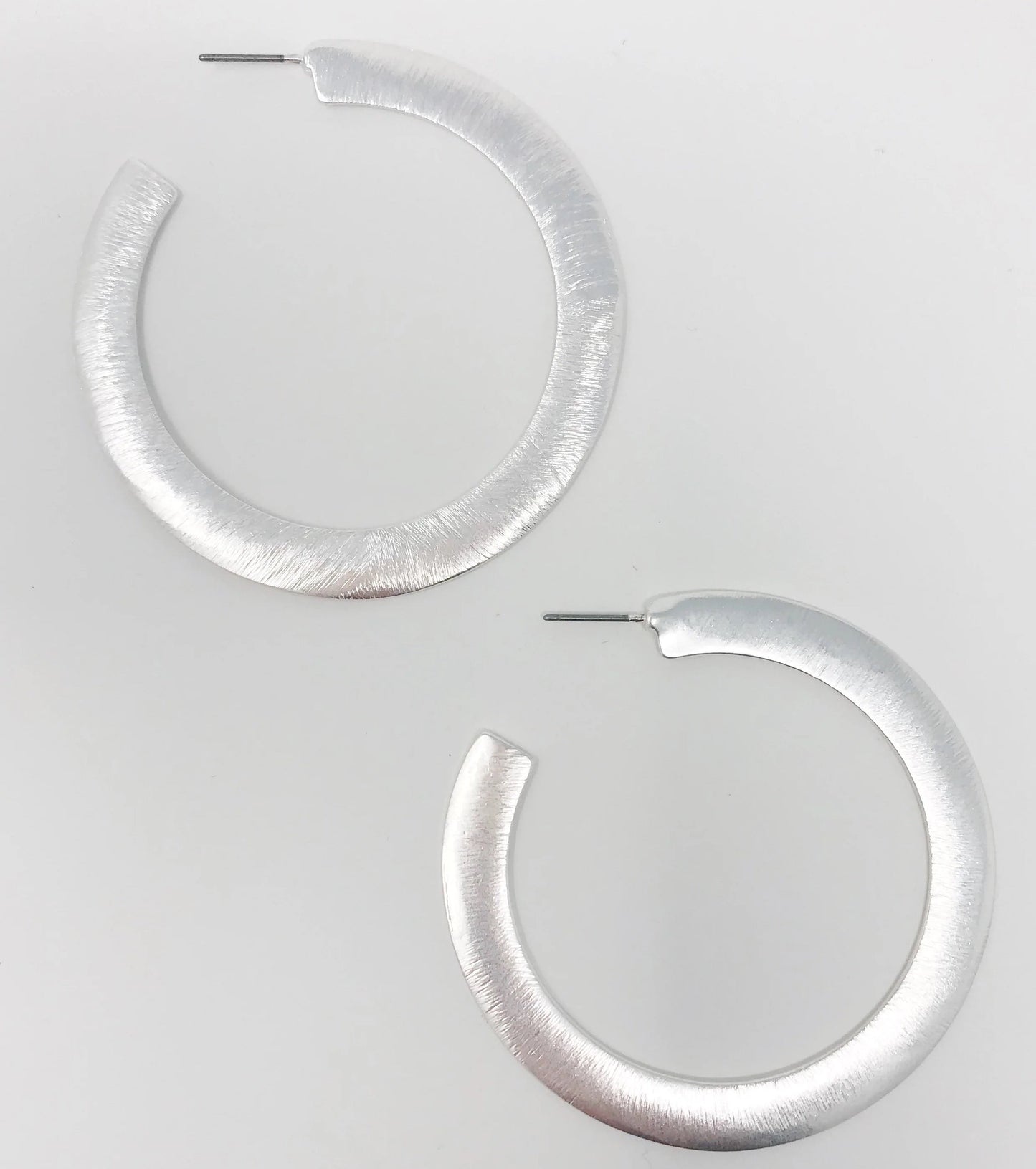 Alma Thick Flattened Metal Hoop Earrings, Silver-0