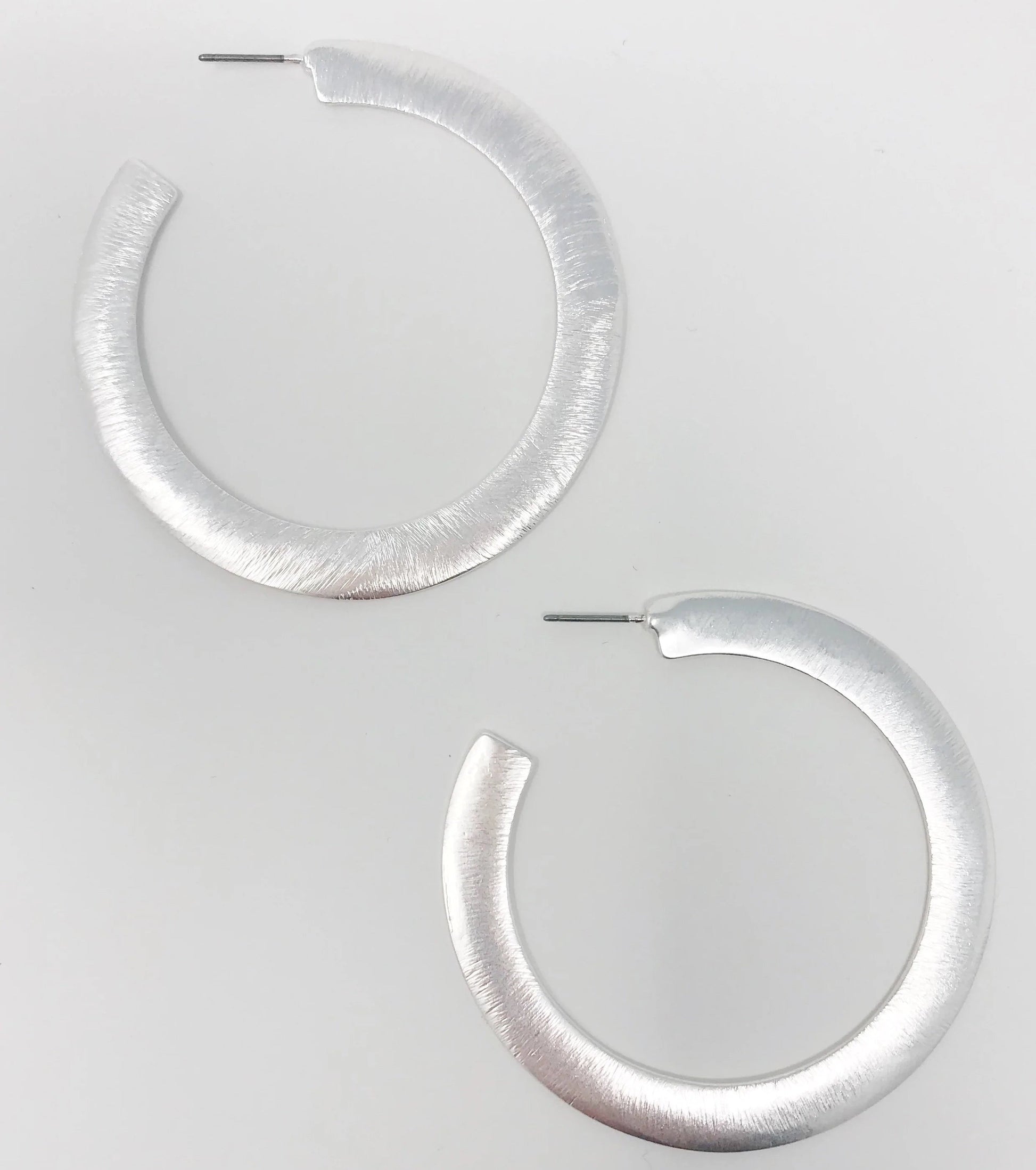 Alma Thick Flattened Metal Hoop Earrings, Silver-0