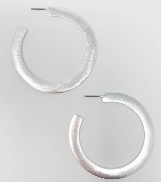 Alma Thick Flattened Metal Hoop Earrings, Silver-0