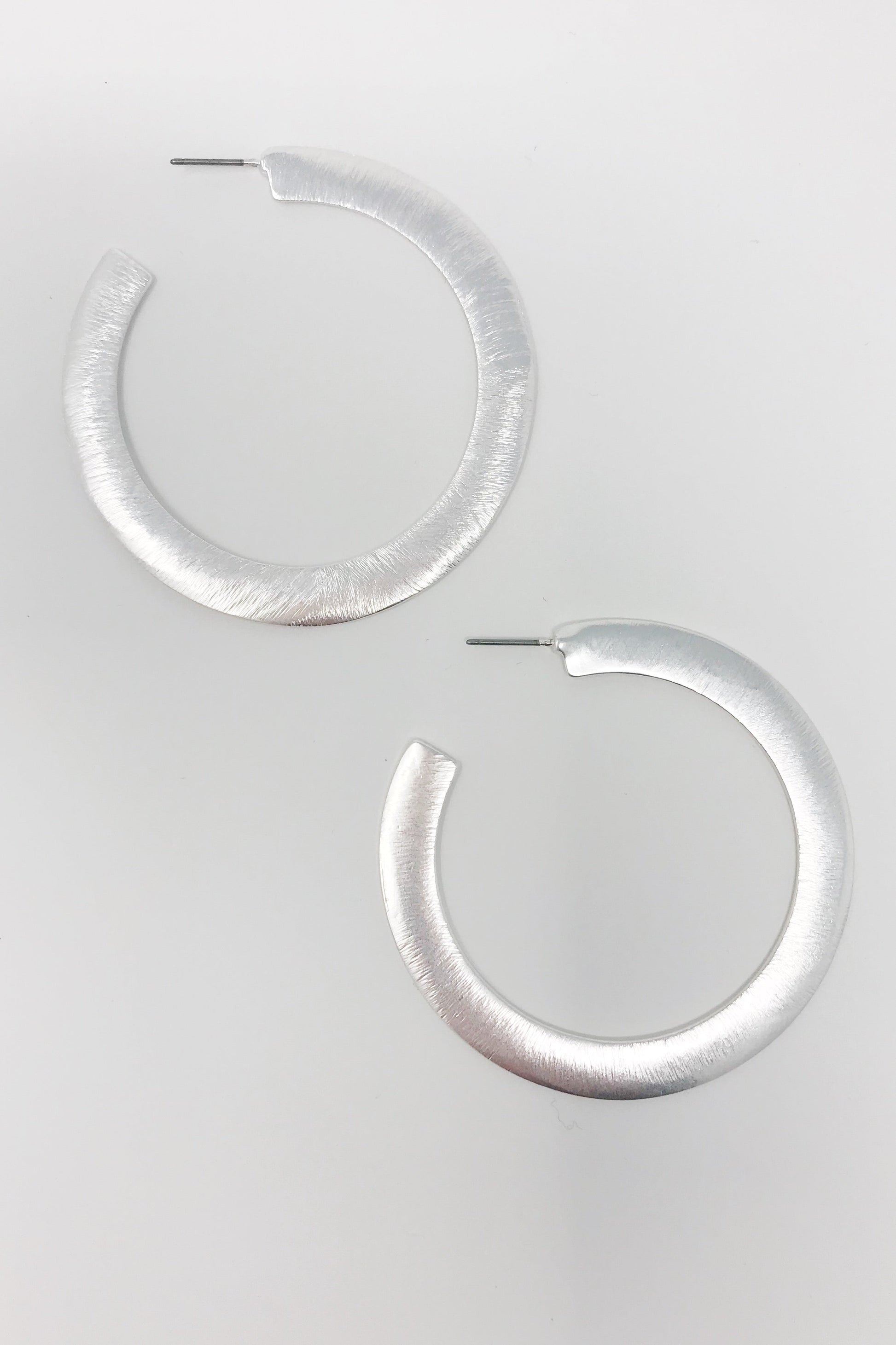Alma Thick Flattened Metal Hoop Earrings, Silver-1