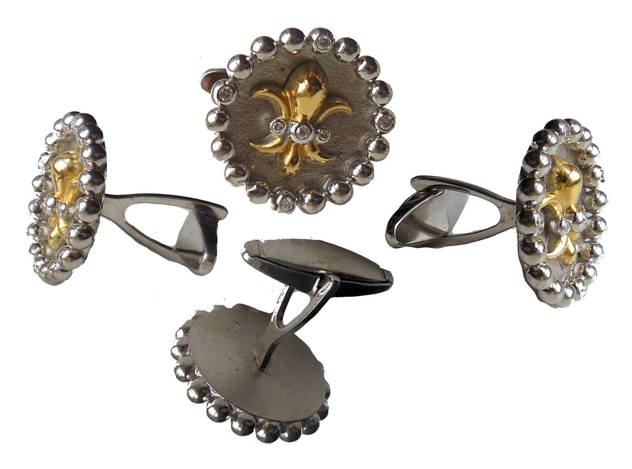 Fleur De Lis Tuxedo Shirt Studs: Diamonds in Sterling Silver-15