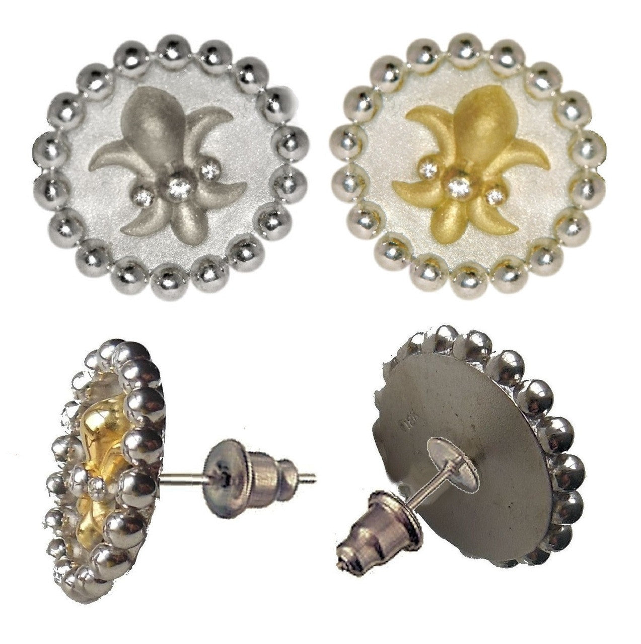 Fleur De Lis Tuxedo Shirt Studs: Diamonds in Sterling Silver-9