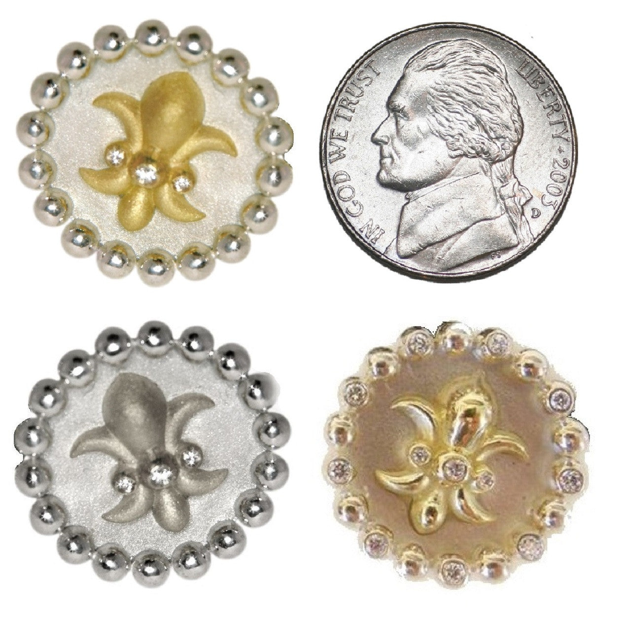Fleur De Lis Tuxedo Shirt Studs: Diamonds in Sterling Silver-4