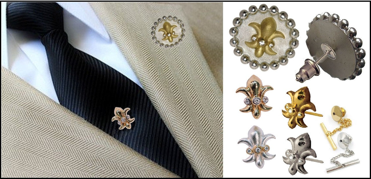 Fleur De Lis Tuxedo Shirt Studs: Diamonds in Sterling Silver-6