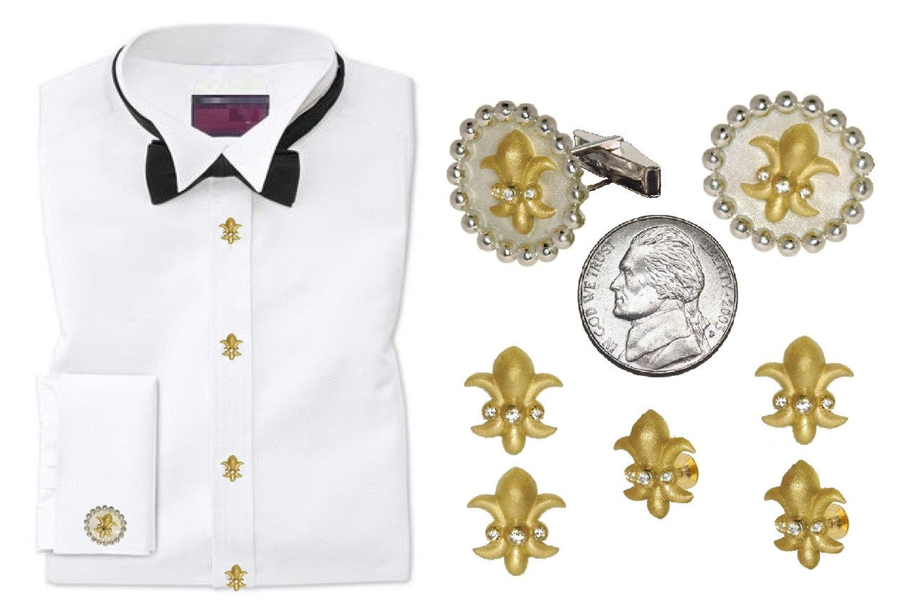 Fleur De Lis Tuxedo Shirt Studs: Diamonds in Sterling Silver-13