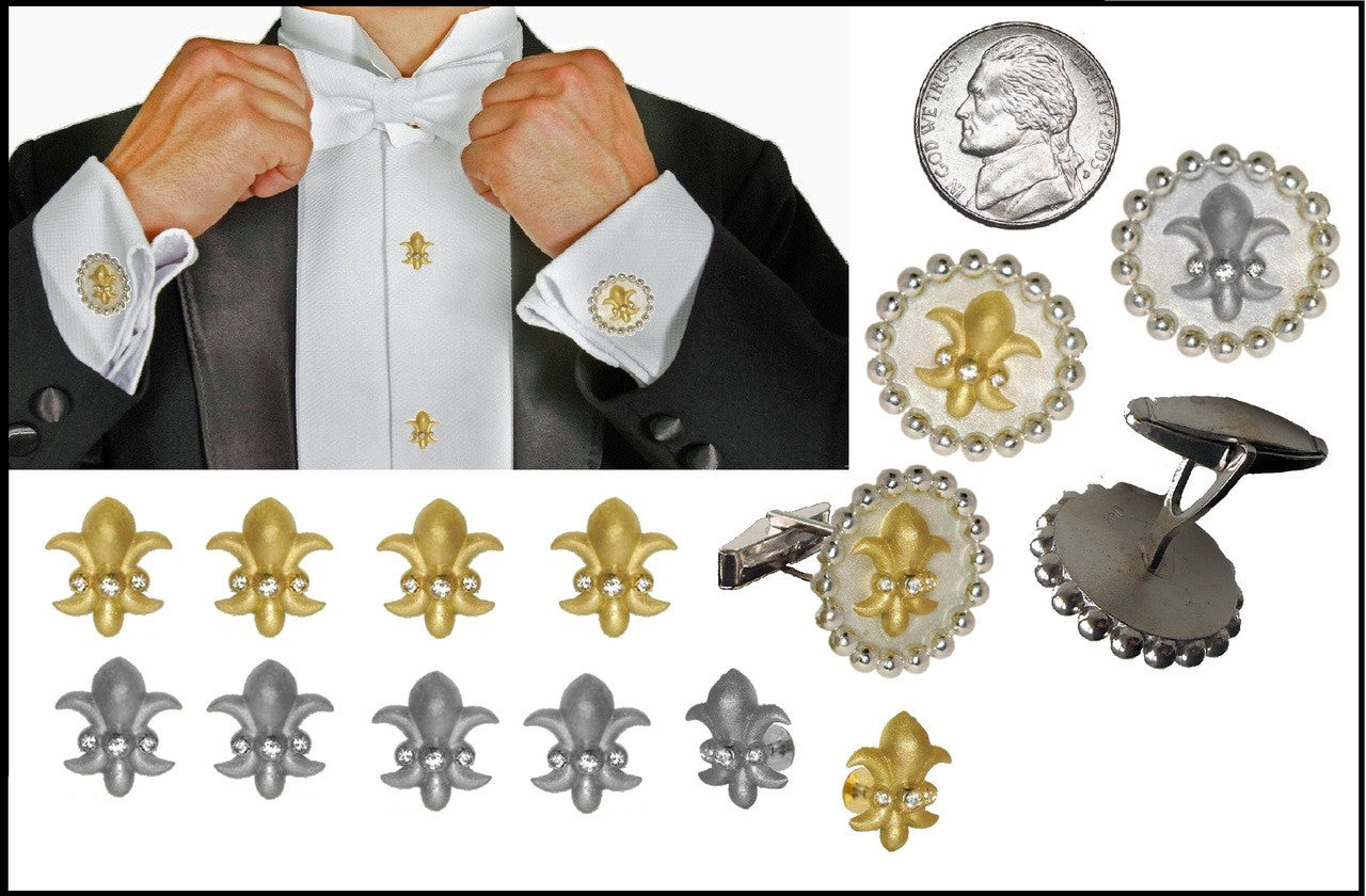 Fleur De Lis Tuxedo Shirt Studs: Diamonds in Sterling Silver-1
