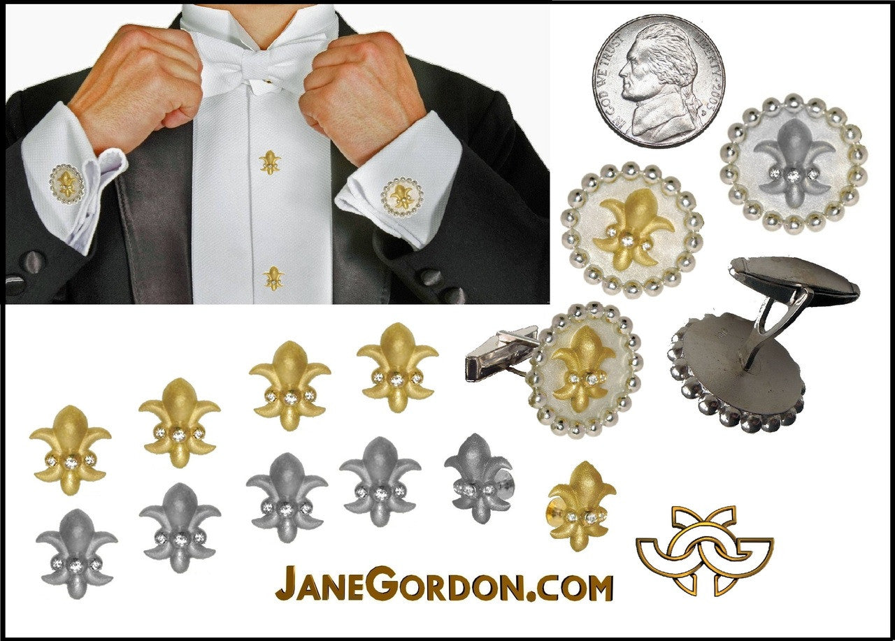 Fleur De Lis Tuxedo Shirt Studs: Diamonds in Sterling Silver-12