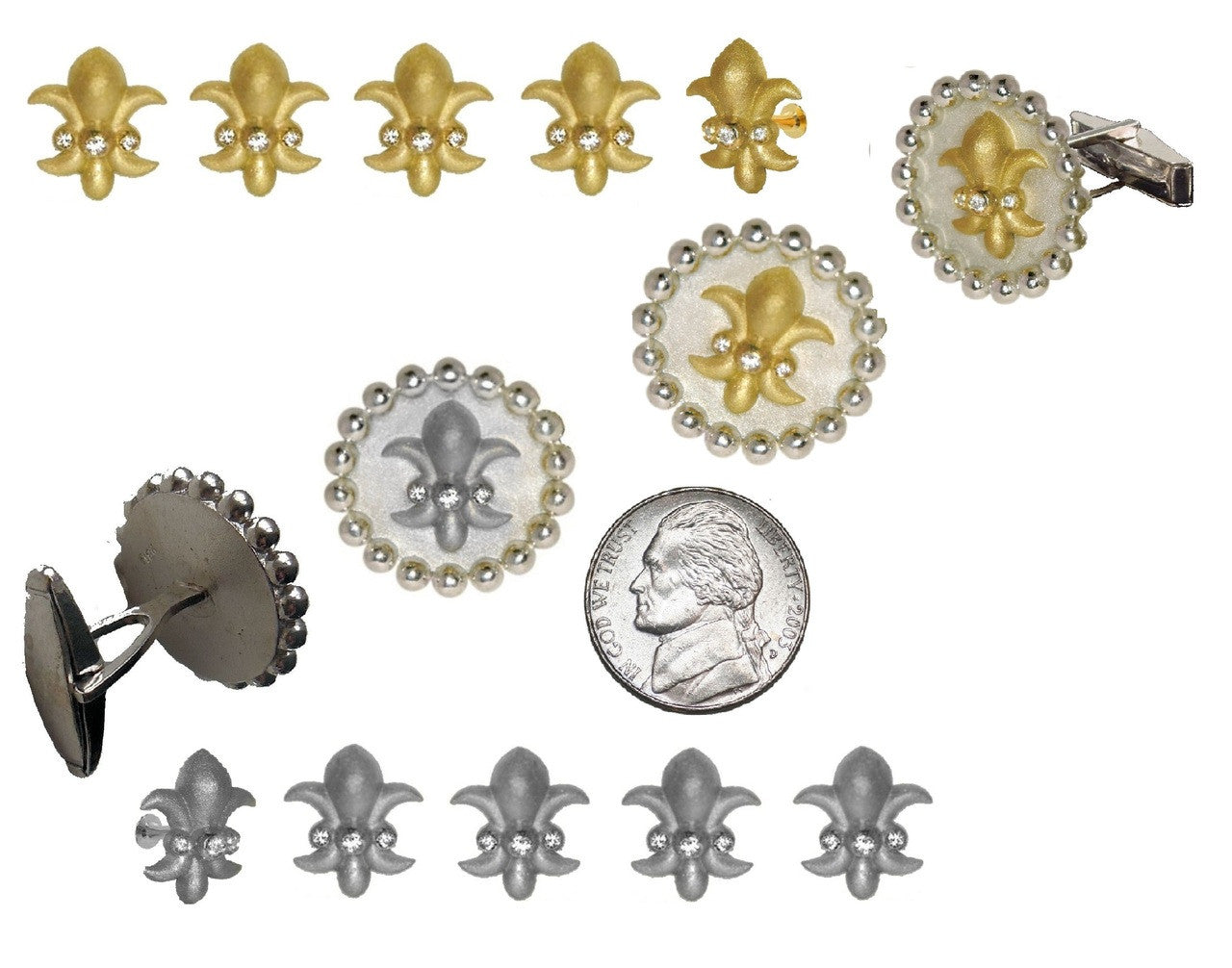 Fleur De Lis Tuxedo Shirt Studs: Diamonds in Sterling Silver-14