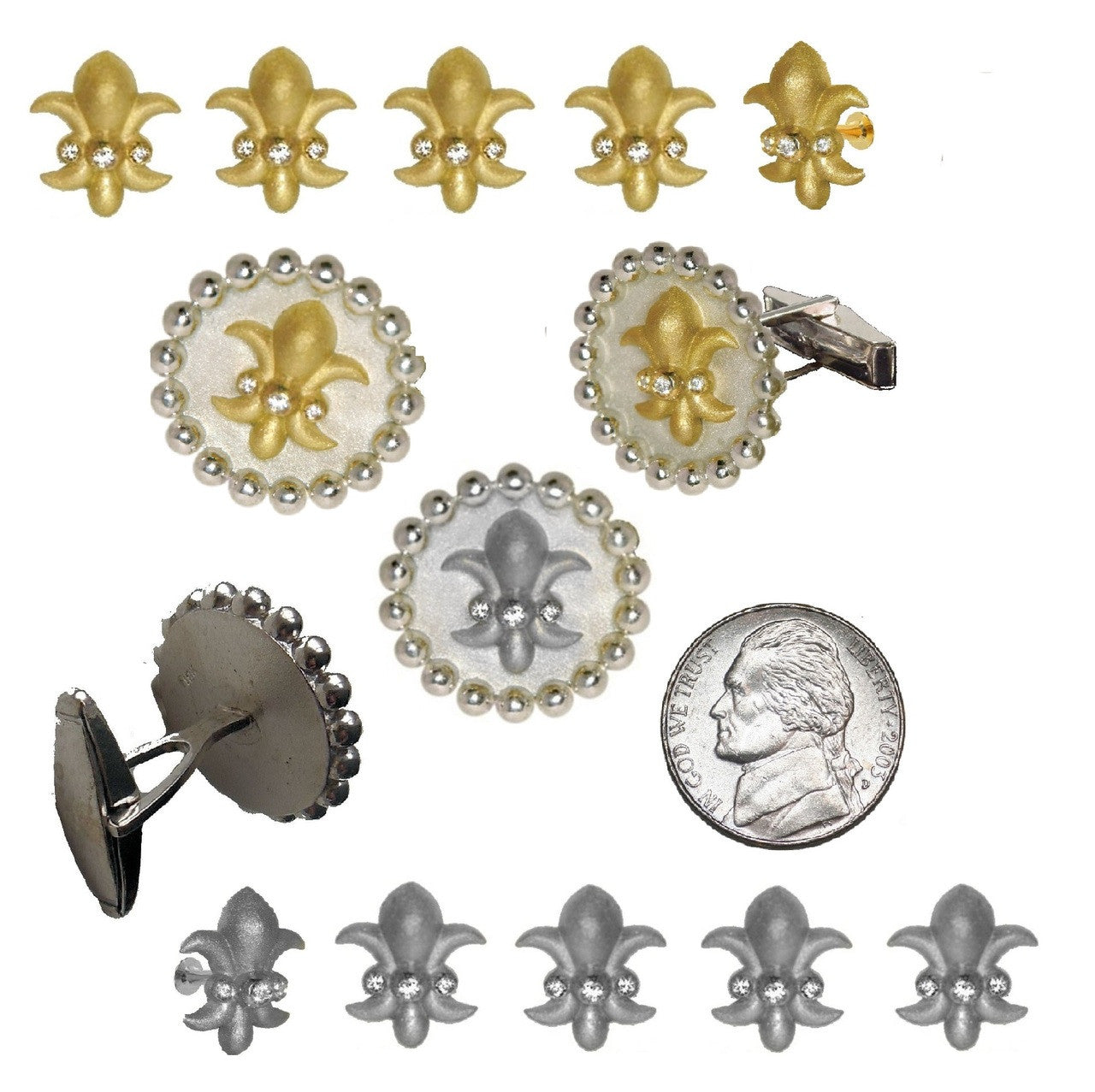 Fleur De Lis Tuxedo Shirt Studs: Diamonds in Sterling Silver-2