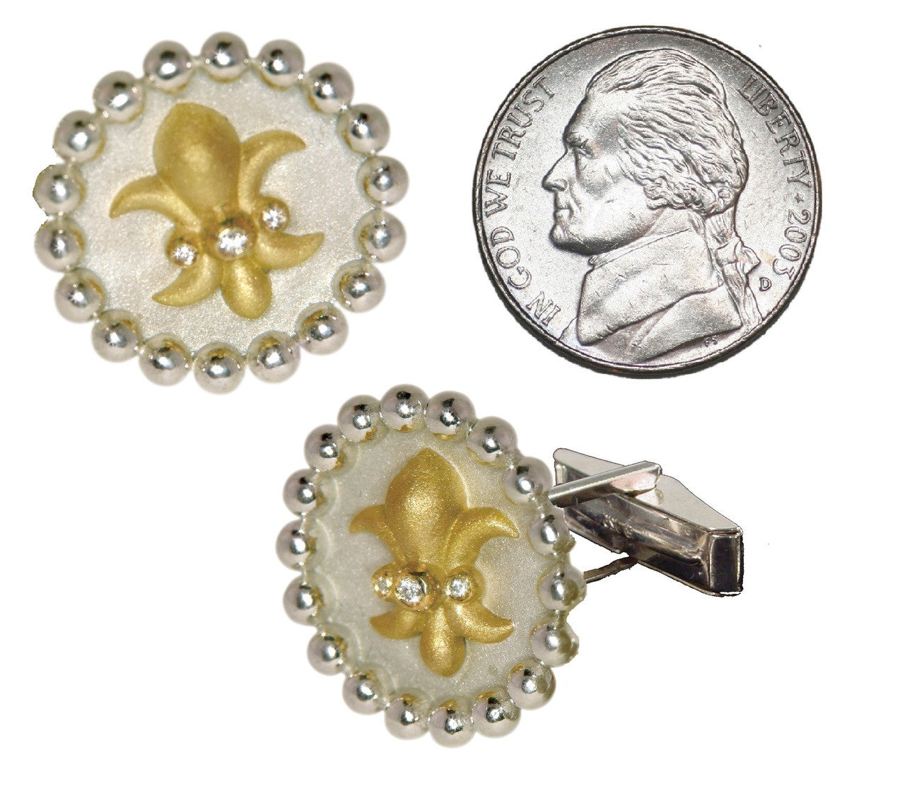 Fleur De Lis Tuxedo Shirt Studs: Diamonds in Sterling Silver-16