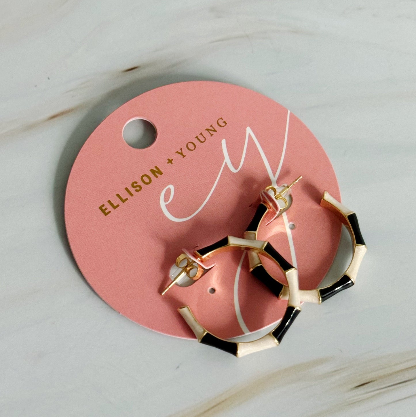 Small Color Block Bamboo Hoop Earrings-4