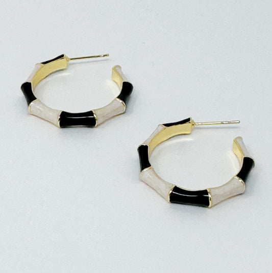 Small Color Block Bamboo Hoop Earrings-0