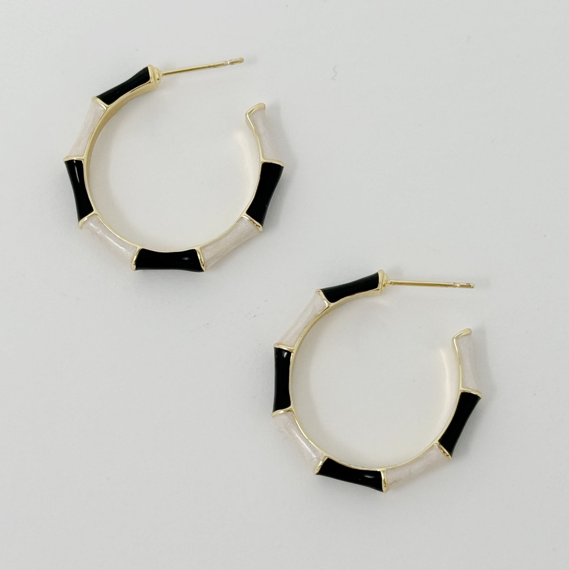 Small Color Block Bamboo Hoop Earrings-1
