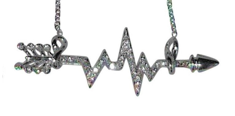 Custom Design: Heartbeat Arrow with Infinity links- Necklace- Sterling Silver with diamonds-5