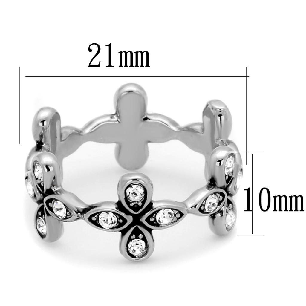 LO3519 - Rhodium Brass Ring with Top Grade Crystal  in Clear-1