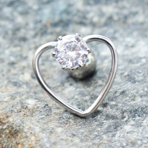 316L Stainless Steel Jeweled Heart Cartilage Earring-0