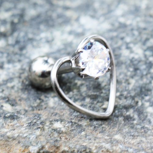 316L Stainless Steel Jeweled Heart Cartilage Earring-1