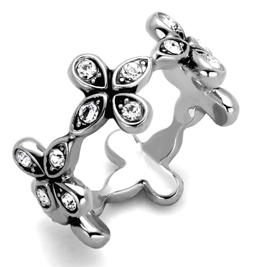 LO3519 - Rhodium Brass Ring with Top Grade Crystal  in Clear-0