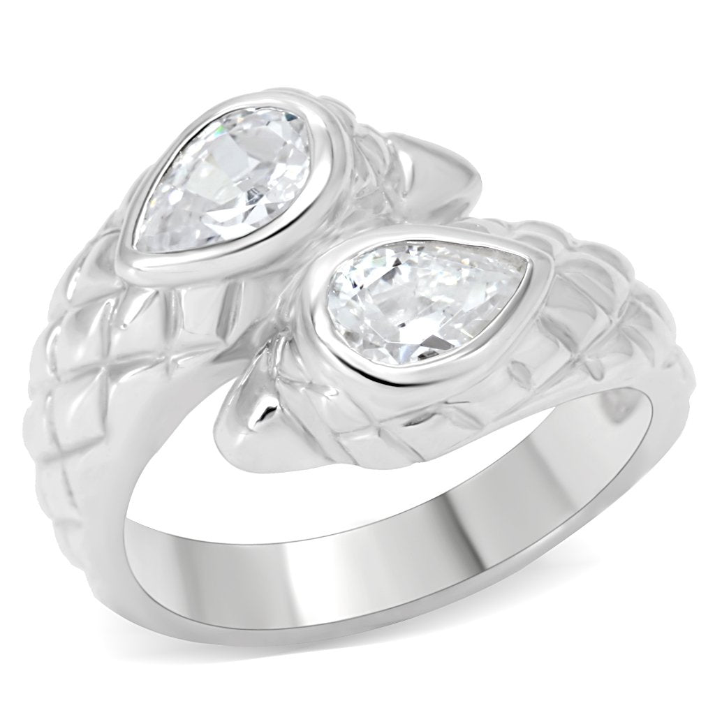 LOS497 - Silver 925 Sterling Silver Ring with AAA Grade CZ  in Clear-0