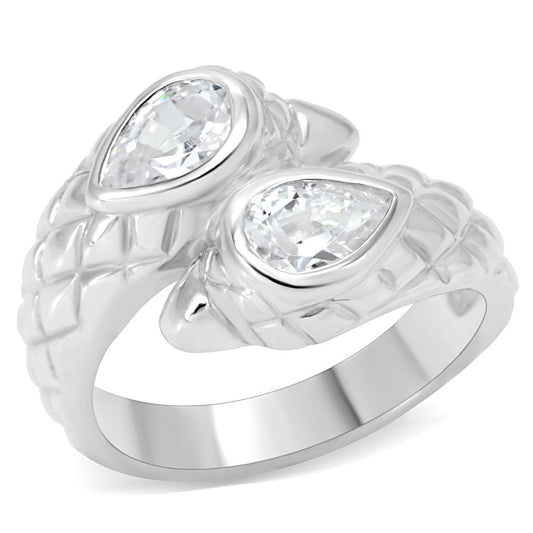 LOS497 - Silver 925 Sterling Silver Ring with AAA Grade CZ  in Clear-0