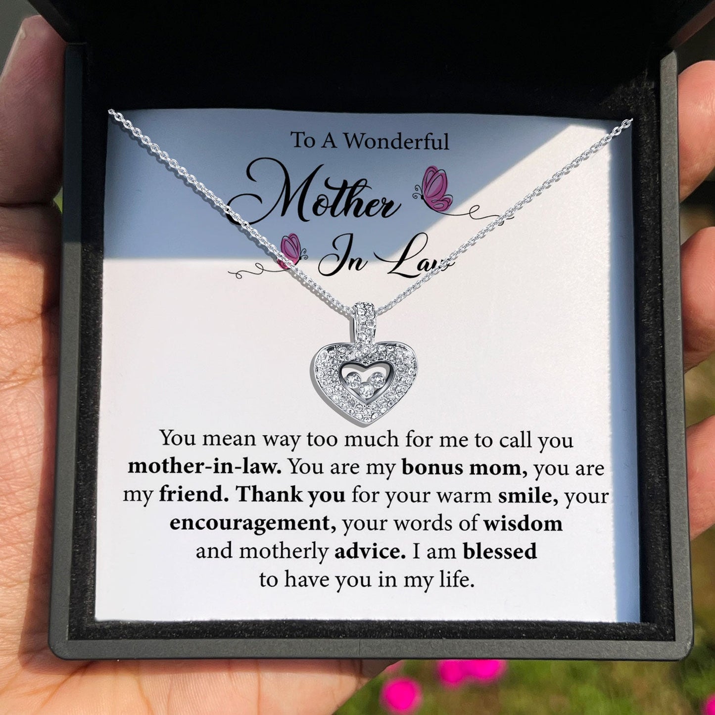 To My Wonderful Mother-in-Law - Thank You For Your Warm Smile - Tryndi Floating Heart Necklace-4