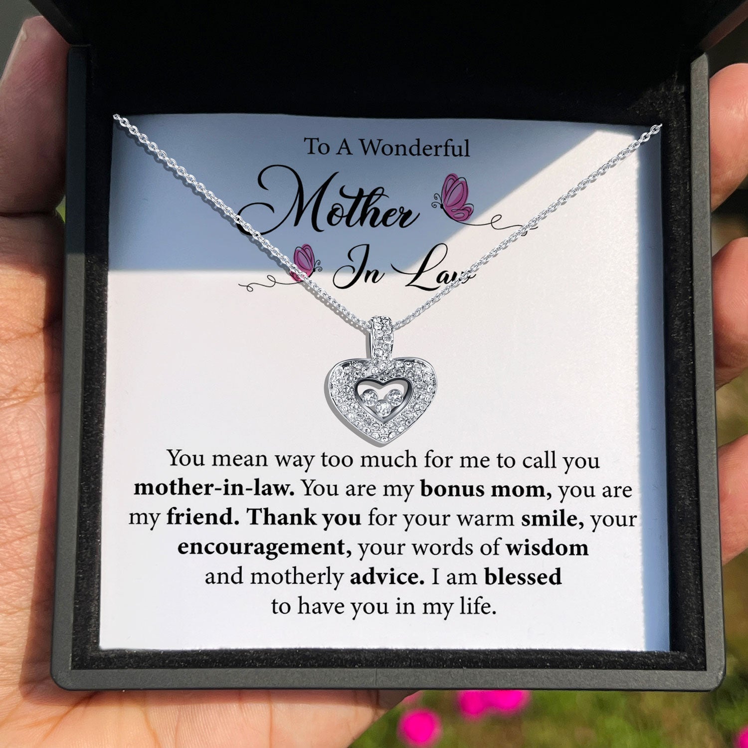 To My Wonderful Mother-in-Law - Thank You For Your Warm Smile - Tryndi Floating Heart Necklace-4